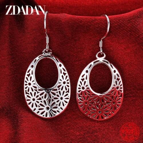 ZDADAN 925 Sterling Silver Oval Dangle Earrings For Women Charm Wedding Jewelry Fashion Party Gift Wholesale