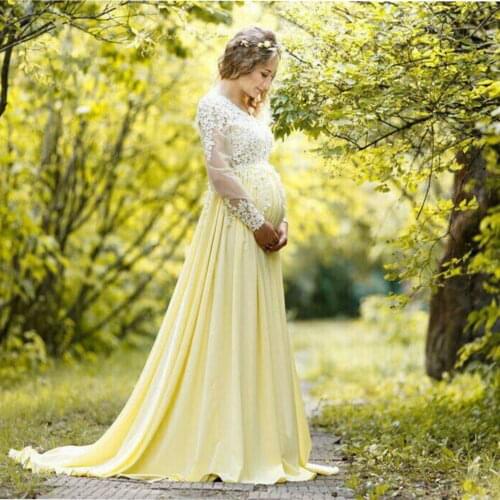 Yellow Maternity Dresses A Line Maternity Gown for Photoshoot Boudoir Lingerie Long Sleeves Bathrobe Nightwear Baby Shower Gowns