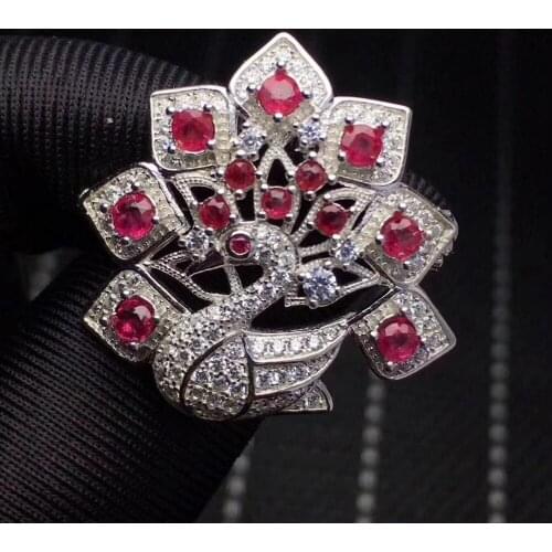 Natural red ruby Elegant Peacock brooch Pendant natural gemstone Phoenix pendant Two uses S925 silver women girl party jewelry