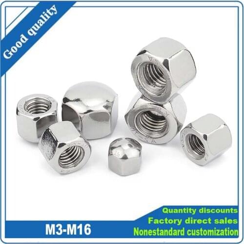1/10pcs 304 A2-70 Stainless Steel Hex Hexagon Short Low Thin Cap Acorn Nut M3 M4 M5 M6 M8 M10 M12 M14 M16 Cover Blind Nut DIN917