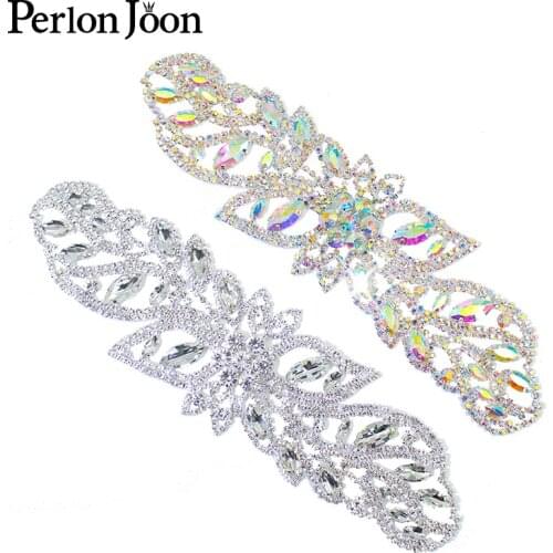 1pcs Ab Crystal welding patch rhinestone applique plating sliver sew on Wedding dress decoration accessories YH Z016
