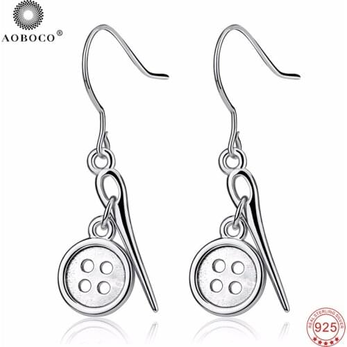 100% 925 Sterling Silver Classic Button & Needle Earrings For Women Fashion Jewelry & Accessories Drop Shipping GNE10401