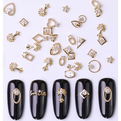 2pc gold 3d Rhinestone Rhinestone metal alloy jewelry Nail Art gems fashion glitter Zircon nail charms