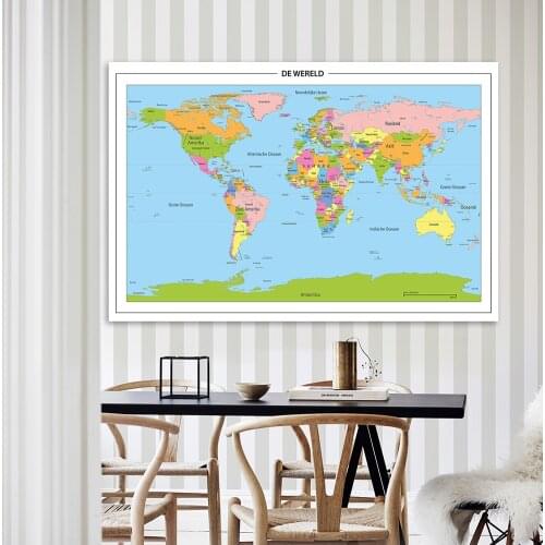 225*150cm The World Map Large Poster Non-woven Canvas Painting Wall Home Decoration Children School Supplies In Dutch