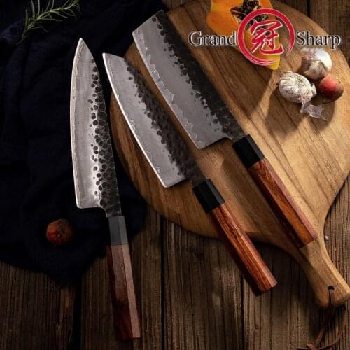 3 Pcs Kitchen Knife Set Japanese AUS10 Steel Chef Santoku Nakiri Knives ECO Friendly Pro Cooking Tools Best Gift GRANDSHARP