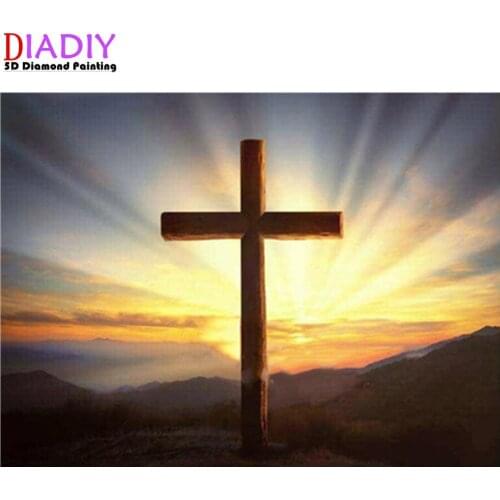 5D Diy Diamond Painting Religious Cross Landscape Diamond Embroidery Jesus Christian Religiou Icons Diamond Mosaic Cross Stitch