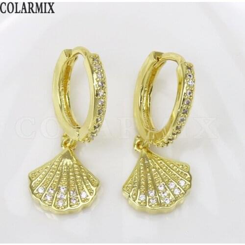 6 Pairs Zircon earrings Gold shell tiny earrings women jewelry Fashion Drop earrings Gift for women jewelry 9968