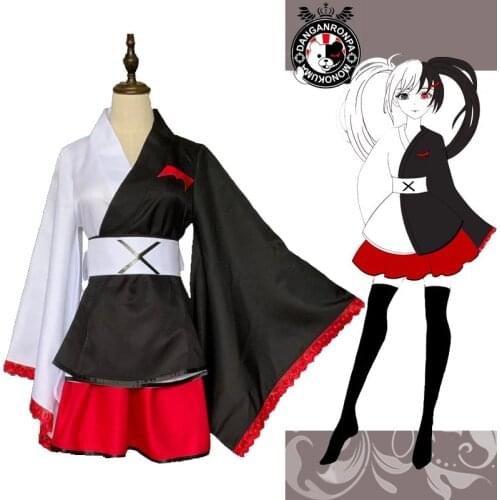 Anime Danganronpa Monokuma Cosplay Costumes Dangan Ronpa Kimono Dresses Lolita Women Halloween Party Costume Black & White Wig