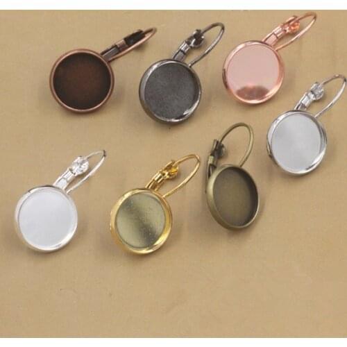 BASEHOME 20pcs/lot Gold/Silver Plated Round Blank Earring Settings Cabochon Base Fit 12 mm Cabochon Cameo DIY Ear Jewelry Making