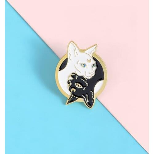 Cartoon Black White Hairless Cats Enamel Pins Custom Cute Brooches Lovely Dress Lapel Pins For Bags Alloy Jewelry Badges Gifts