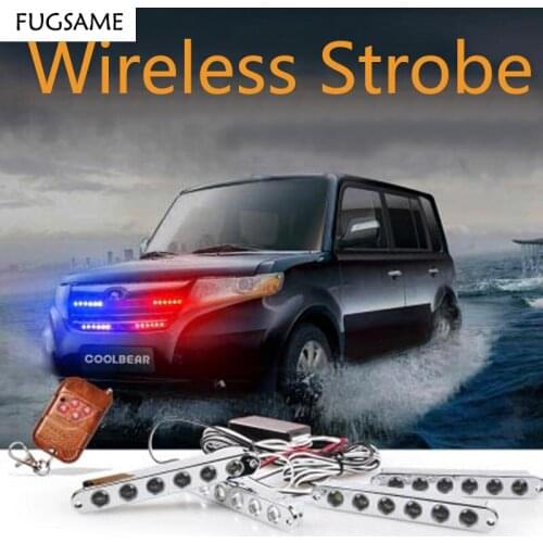 FUGSAME Wireless control 4*6LED Car Motorcycle strobe flashing light Daytime running fog light 24LED DRL warning hazard lamp