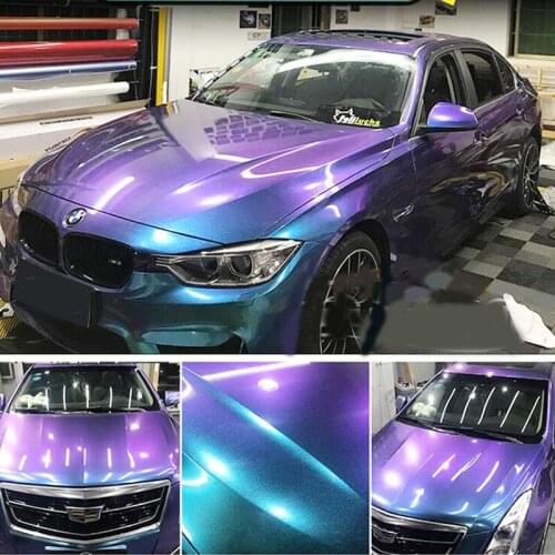 15/16Mx1.52M Glossy Sparking Diamond Glitter Purple Blue Vinyl Wrap Hatchback Car Whole Body Decals Color Changing Film Sticker