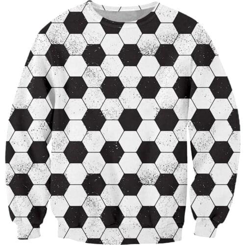 IFPD EU Size Newest Football Sports 3D Printed Unisex Sweatshirts Men Long Sleeves Shirts Casual Black White Hexagon Pullovers