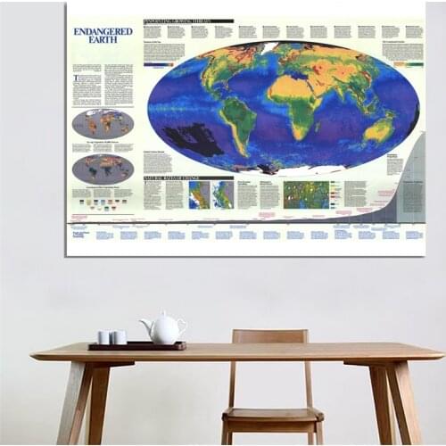 World Atlases Maps 225*150cm World Map Wall Sticker Posters and Prints for Living Room Office School Culture and Education