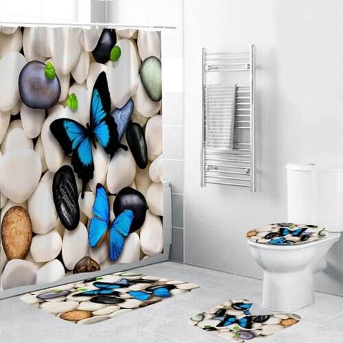 Chinese Shower Curtain Polyester Butterfly Pattern Printed Shower Curtains Bathroom Colorful Multi-size Printed Shower Curtain