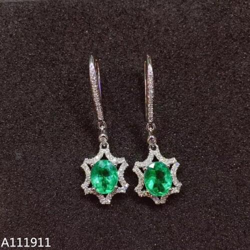 KJJEAXCMY fine jewelry 925 sterling silver inlaid Natural Emerald classic ladies earrings support detection popular