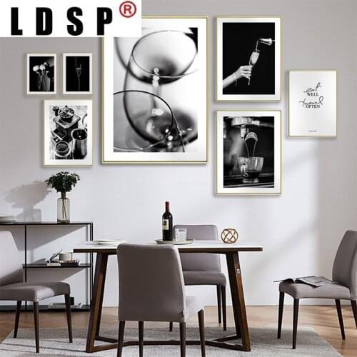 LDSP Modern Living Home Decor Coffee Wine Bread Kitchen Black White Drink Food Canvas Painting Wall Art Print Poster Picture