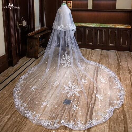 LZP305 Bridal Accessories Elastic Edge Samll Flowers Wedding Veil Two Layer Cathedral Wedding Veil 3 Meters Bridal Veil