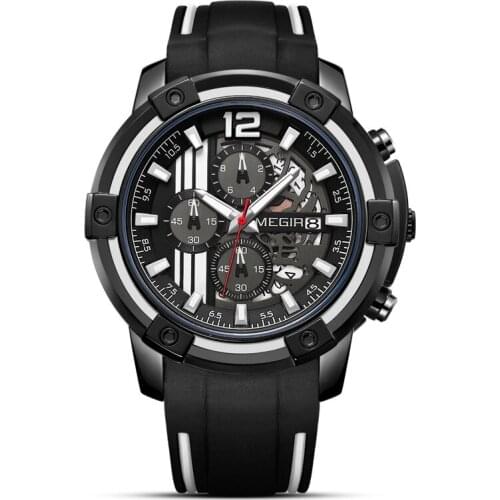 MEGIR 2097 Mens Casual Sports Quartz Watches Multifunction Chronograph Wristwatches Man Waterproof Clock Watch