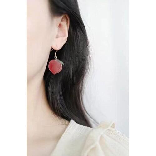 Cute Sweet Jewelry Korean Acrylic Trendy Pink Peach Drop Earrings Ladies Fashion New Arrival Small Fresh Earring Oorbellen