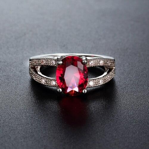 Fashion Oval Cut Red Gem Ring Womens Silver Plated Wedding Party Jewelry Engagement Ring Gift Size 6-10 Cocktail Ring