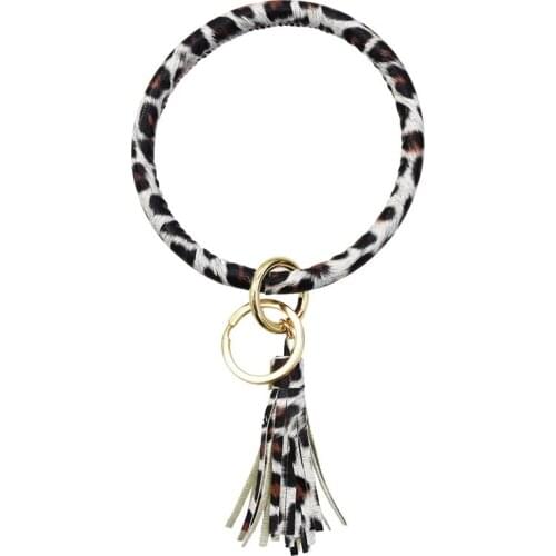 Fashion Reative Alloy Tassel Bracelet Key Ring For Lady Party Accessories Trendy Leopard Leather Bangle Women Jewelry Portable