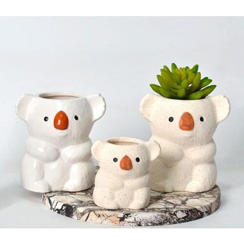 Cartoon Ceramic Koala Miniature Model Flower Pot Office Desktop Decoration Furnishings Porcelain Ornament Home Decor Planter