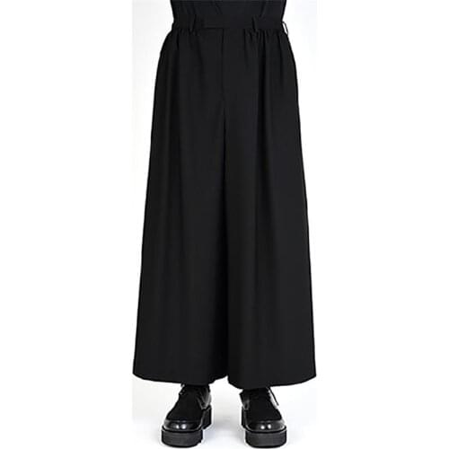 Mens new black mens fashion loose-fitting large-size hair stylist style casual wide-leg trousers culottes simple classic