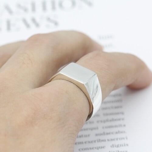 925 Sterling Silver Men Ring Simple Silver Color Rectangle Shape Simple Design Punk Ring for Man Women Lovers Jewelry