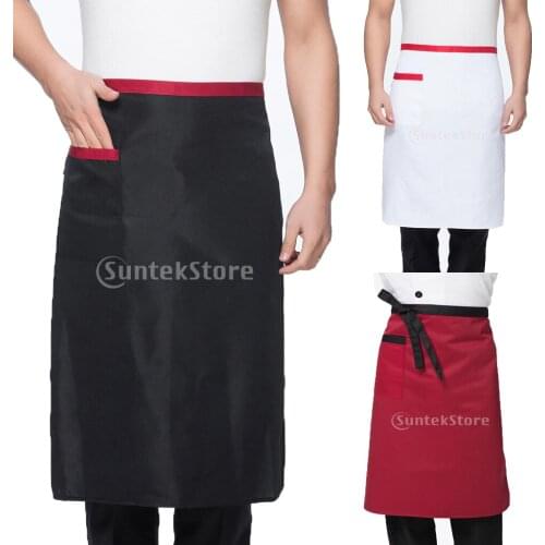 Men’s Women’s Blank Polyester Half Body Apron Washable Pocket Butcher Waiter Chef Kitchen Cooking Apron