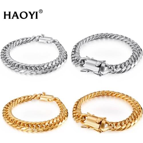 11/13/15mm Hip Hop Stainless Steel Gold Miami Cuban Chain Bracelet Set Mens Rapper Boy Punk Jewelry