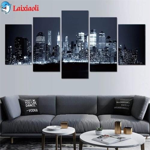 DIY Diamond Painting City architecture night view Diamond Mosaic Full Drill Square Embroidery Cross Stitch Handmade Hobby 5pcs