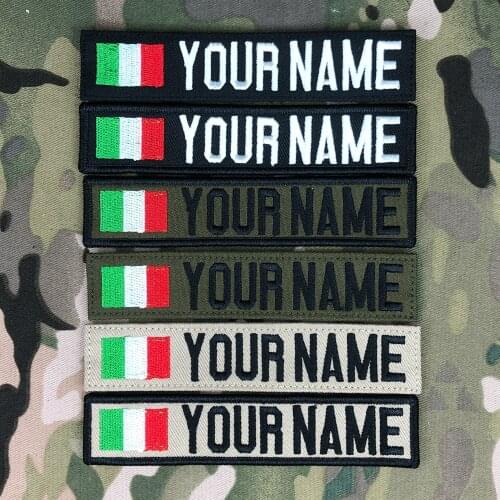 Italy Flag Embroidery Custom Name Tape Patch Hook And Loop Multicam Green ACU Black AU FG Tan