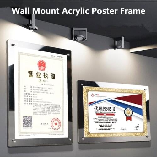 A4 Magnetic Wall Mounted Glass Picture Photo Frame Show Window Sign Holder Poster Document Certificate Display Frame