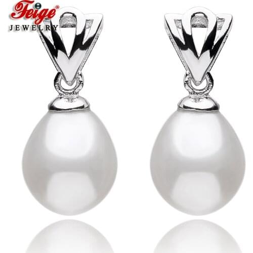 Real 925 Sterling Silver Natural Ellipse Freshwater Cultured Pearl Earrings for Women Pearl Jewelry Gifts Fine Jewelry FEIGE