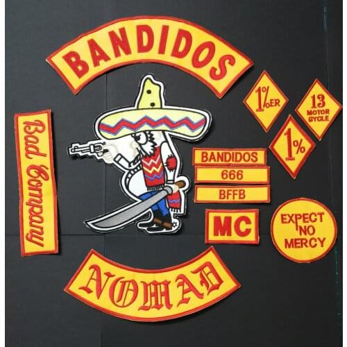 NEW ARRIVED 12PCS/SET BANDIDOS NOMADS MC PATCHES FOR THE JACKET VEST MOTORCYCLE GARMENT CLOTHES BANDIT PATCHES IRON ON LABLE