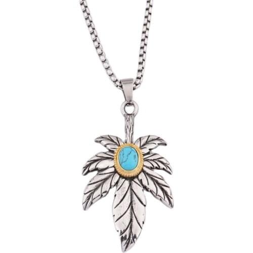 2019 New Arrival Stainless steel palm tree aqual mable stone necklace pendant fashion hip hop men jewelry necklace CAGF0159