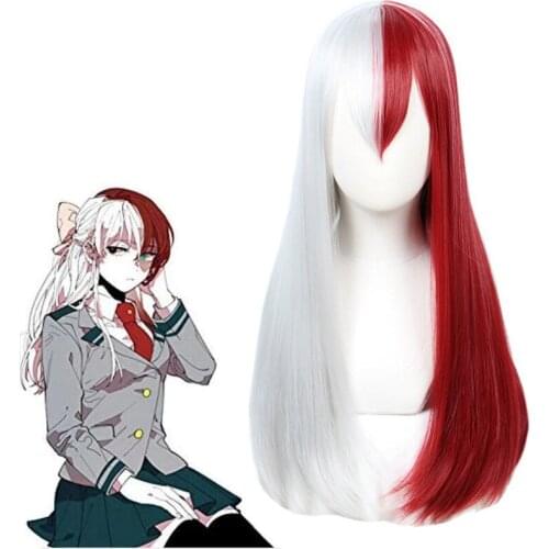 My Hero Academia Todoroki Shoto Long Wig Cosplay White Red Hair Synthetic Heat Resistant Hair Halloween Party Costume Props Wigs