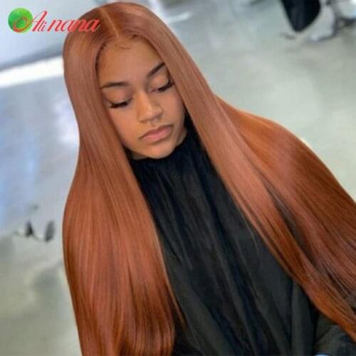 Malaysian Straight Human Hair Wigs Burnt Orange Ginger Color Lace Front Wigs Pre-Plucked 180% Density Remy 13x6 Lace Frontal Wig