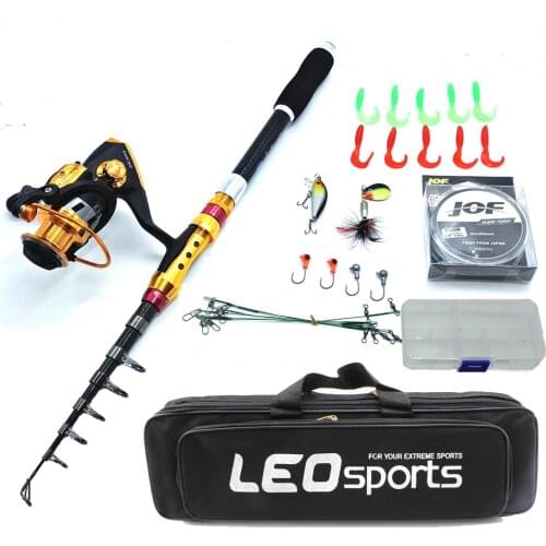 Portable travel rod with spinning reel set telescopic fishing rod combo with lure set box hooks 100m line in big boat rock pole