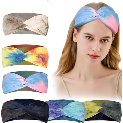 European Tie-dye Printed Women Twisted Knotted Headwrap Sports Elastic Headbands Girls Soft Hairband Hair Accessories 2021