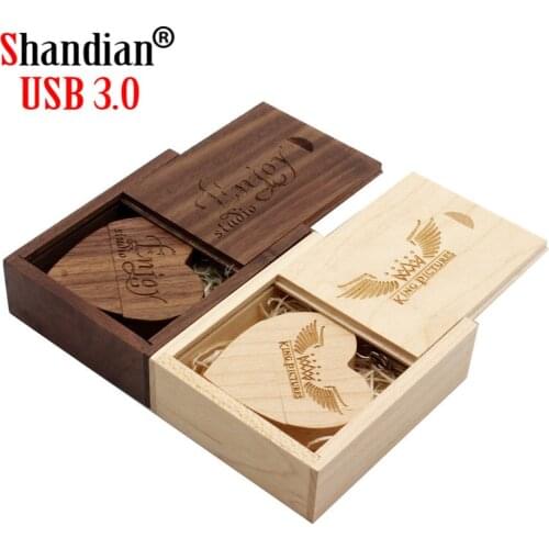 SHANDIAN Wooden Heart USB Flash Drive Pendrive 64GB 32GB 16GB 8GB 4GB U Disk USB 3.0 Memory Stick photography wedding gifts