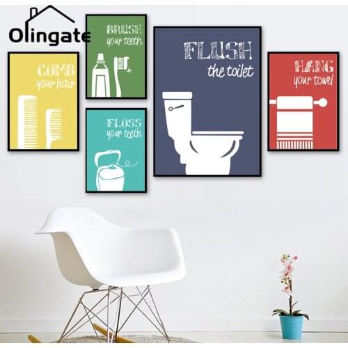 Cartoon Funny Bath Slogan Canvas Painting Modern Simple Quotes Wall Art One Piece Canvas Poster Bathroom Home Drawing Room Decor