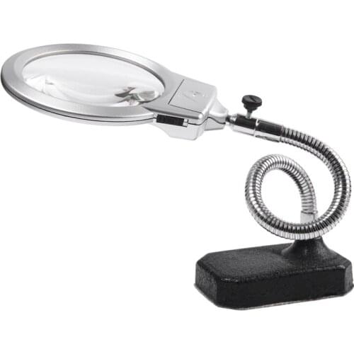 Large metal base adjustable hose with LED light desktop reading/maintenance magnifier lead-in desktop magnifying glass 2.5/5X