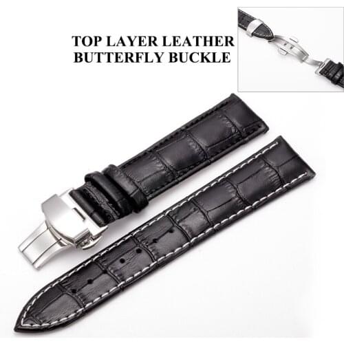 High Quality New Genuine Leather Watchband Butterfly Buckle Cowhide Strap Accessories Various Size 12 14 16 18 19 20 21 22 24 mm