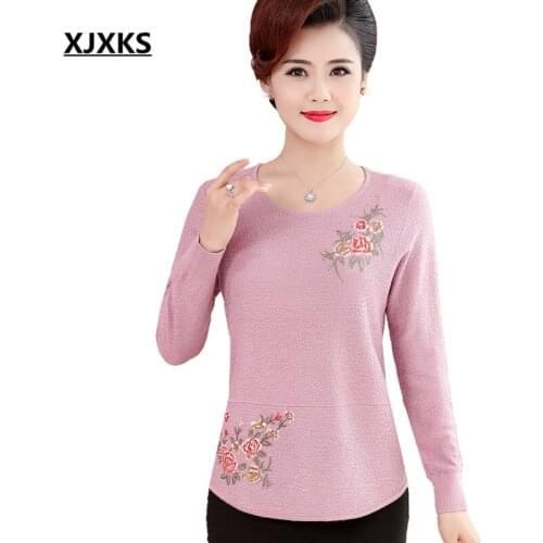 XJXKS 2020 autumn winter new wool knitted sweater women pullover loose plus size fashion embroidery women sweater