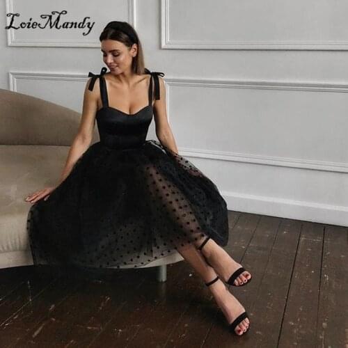 Fascinating Black Prom Dresses 2021 Short Tea Length Dress for Graduation Formal A-line Soft Tulle Rochii Robe de soiree