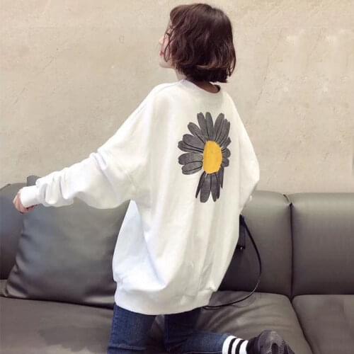 Pure Cotton Sanitary Clothes Women Spring 2021 New Korean Version Lazy Wind Sun Flower Casual Relaxed Air Top Tide