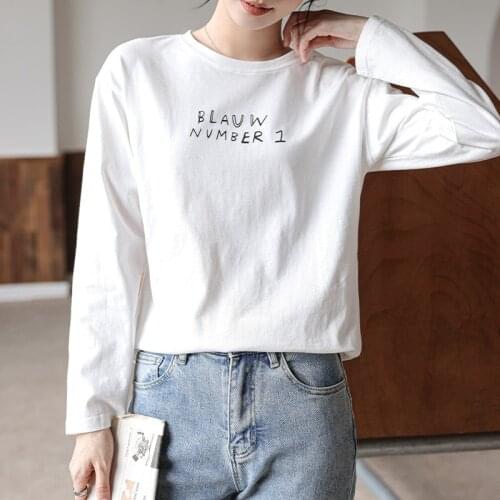 Cotton White Printed Letters Long Sleeve Top Korean Fashion WomenS T-Shirt Female Vintage Clothing Blouses 2021 Kawaii Harajuku
