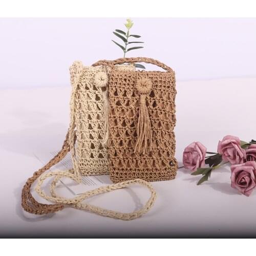 Ladies Vintage Straw Rope Shoulder Bags Vacation Travel Woven Small Purse Handbags Women Casual Mini Crossbody Phone Bag 2021